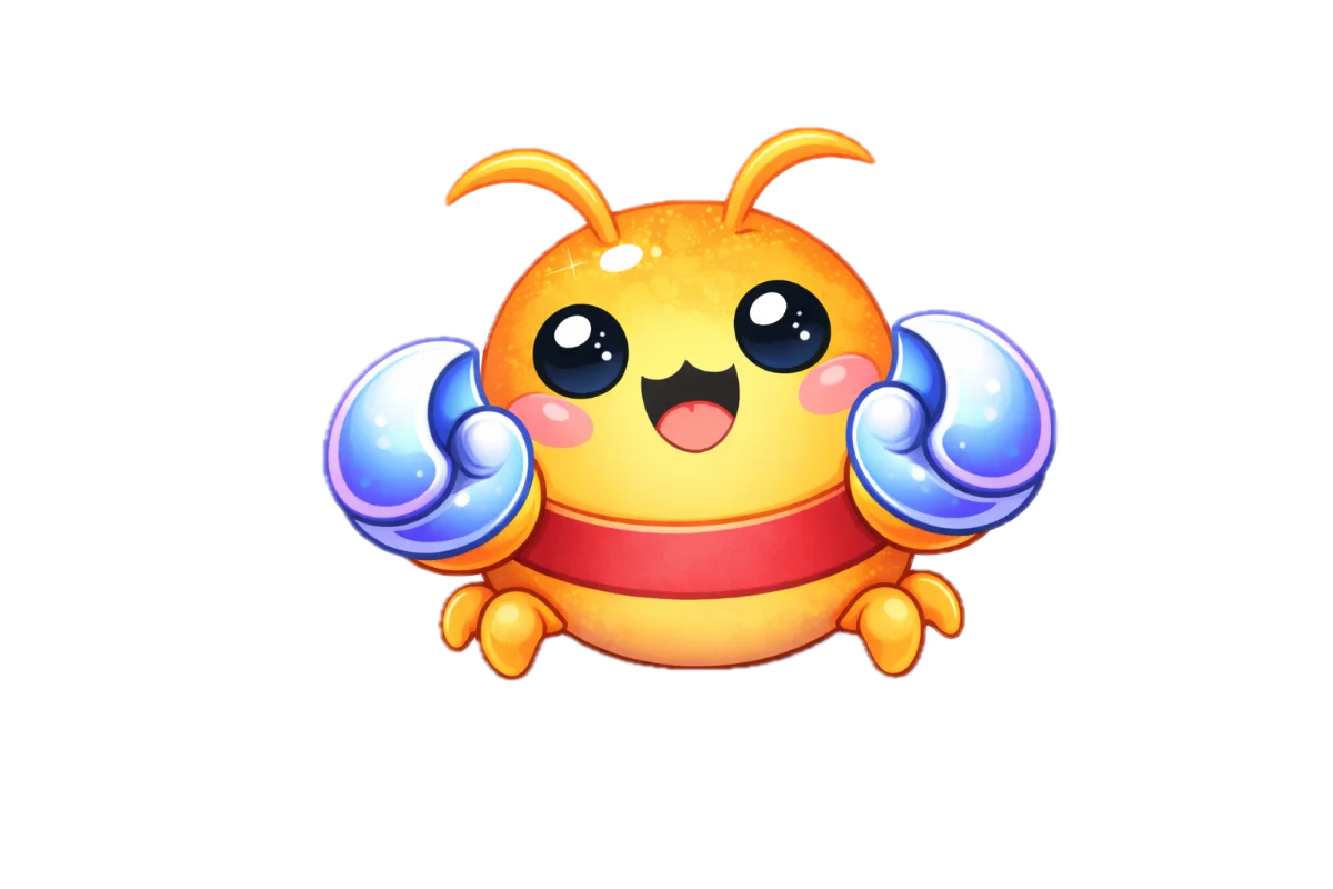 ClawFish mascot — a claw grabbing a happy plush fish